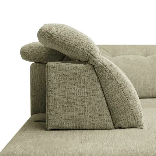 Ecksofa - Ecke links mit 2-Sitzer, Kopfteil verstellbar, Sitztiefe verstellbar motorisch, Stoff, Sand
