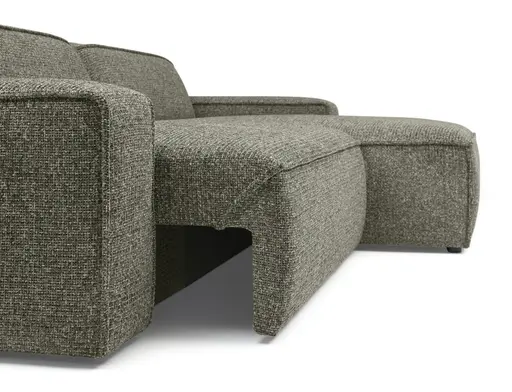 Ecksofa - 2-Sitzer mit Longchair rechts, Sitzvorzug motorisch, Stoff, Graubraun