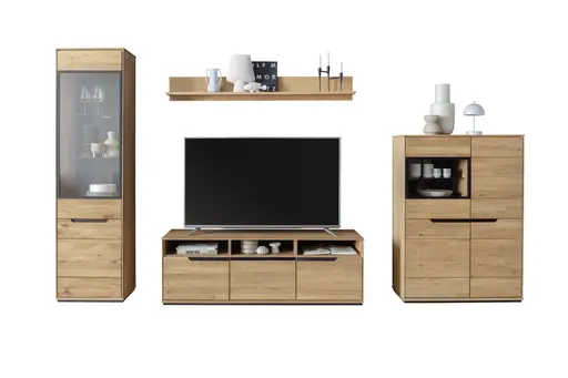 TV-Lowboard - B ca. 153 cm, Eiche Furnier geölt, Wildeiche massiv geölt