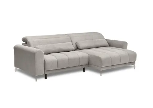 Ecksofa MINAO - 1,5-Sitzer mit Longchair rechts, Sitztiefe verstellbar motorisch, Kopfteil verstellbar, Stoff, Truffle