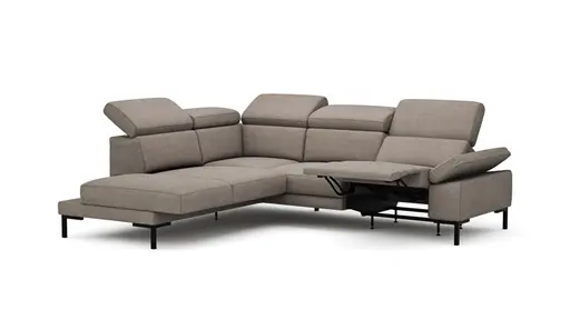 Ecksofa Hudson - Ecke links mit 2,5-Sitzer, inkl. Kopfteil/Armlehne verstellbar und Sitzvorzug/Relaxfunktion (motorisch), Stoff, Khaki