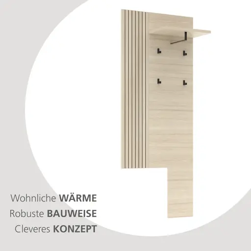 Garderobe - mit Beleuchtung, Riva Eiche Nachbildung, Basalt