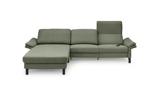 Ecksofa CALM PREMIUM 2.0 - Longchair links mit 3-Sitzer, Relaxfunktion motorisch, Armlehne verstellbar, Stoff, Dunkelgrün