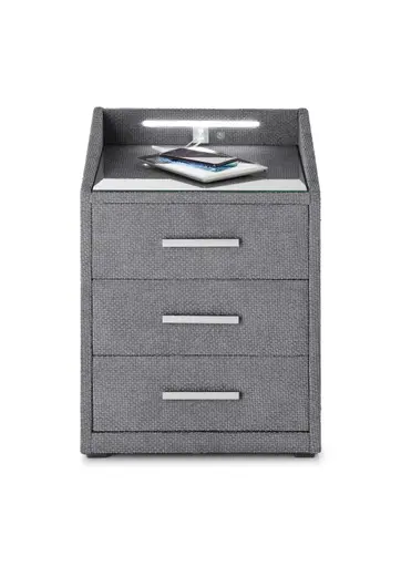 Nachttisch- Grau, mit Glasplatte, inkl. Beleuchtung