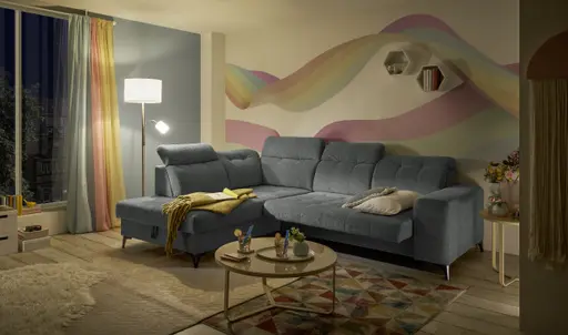 Ecksofa - Ecke links mit 2-Sitzer, Kopfteil verstellbar, Sitztiefe verstellbar motorisch, Stoff, Anthrazit