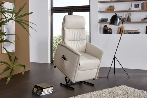Fernsehsessel EM Köln - Relaxfunktion (1-motorisch), mit zusätzlicher Aufstehhilfe motorisch, Leder, Beige
