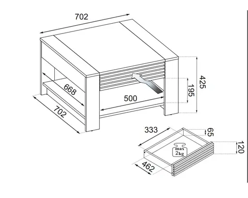 Couchtisch - LB ca. 70x70 cm, Evoke Eiche Nachbildung, Kaschmir