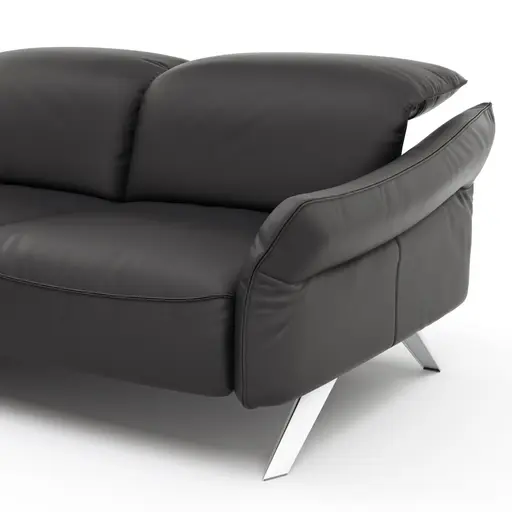 Ecksofa Bormio - Ecke links mit 2,5-Sitzer inklusive Kopfteilverstellung, Leder, Schwarz