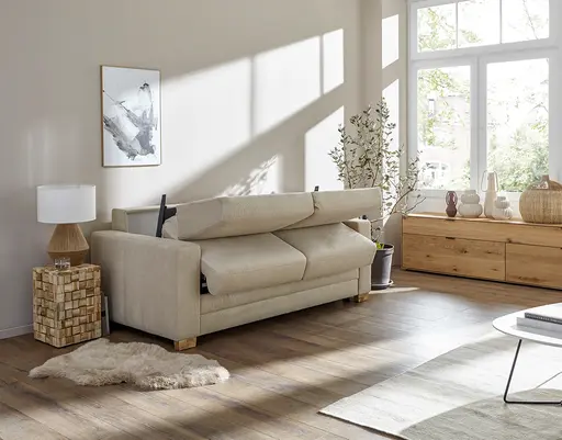 Sofa Lakeville - 2-Sitzer inkl. Schlaffunktion, Gestell Schwarz, Stoff, Beige