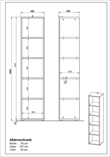 Aktenregal GRIFFIN - B/H/T ca. 45x197x40 cm, Graphit