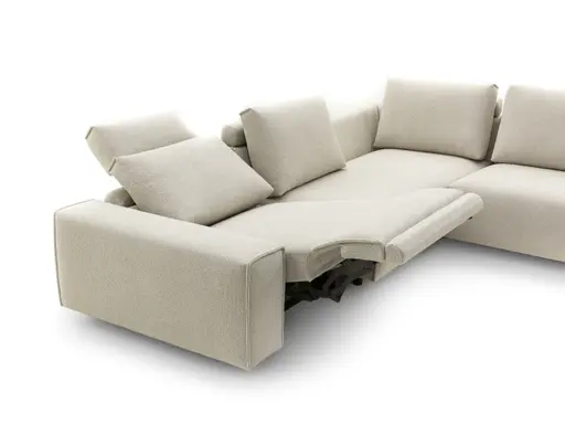 Ecksofa Sorano - Ecke links, 2-Sitzer, inkl. Relaxfunktion und motorischen Sitzvorzug, Stoff, Graubeige