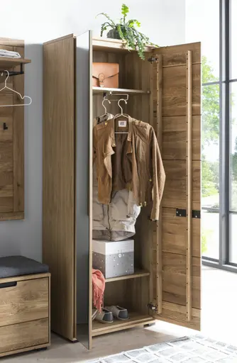 Garderobenschrank- B ca. 70 cm, Eiche, Massiv, Spiegel