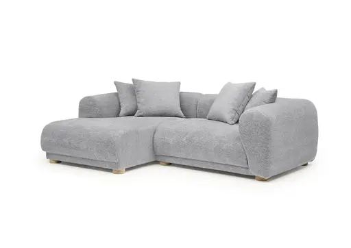 Ecksofa - Longchair links mit 2-Sitzer, Stoff, Silbergrau