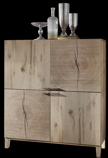 Highboard - Alteiche Furnier, Hirnholz-Applikation