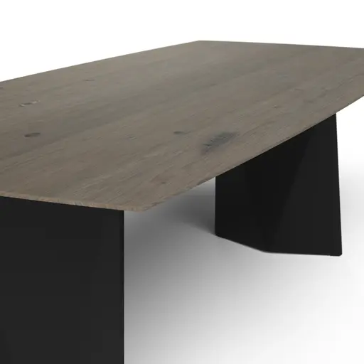 Esstisch 3100 - LB ca. 220x100 cm, Asteiche massiv, Geräuchert, Bianco, Stahlwange, Schwarz