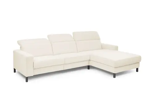 Ecksofa - CALM FLEX 2.0, 3-Sitzer mit Longchari rechts, Kopfteil verstellbar, Stoff, Weiß