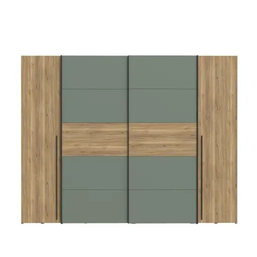 Schwebe-/Drehtürenschrank FAHDA - B. ca. 270 cm, Eiche Dekor, Grüngrau