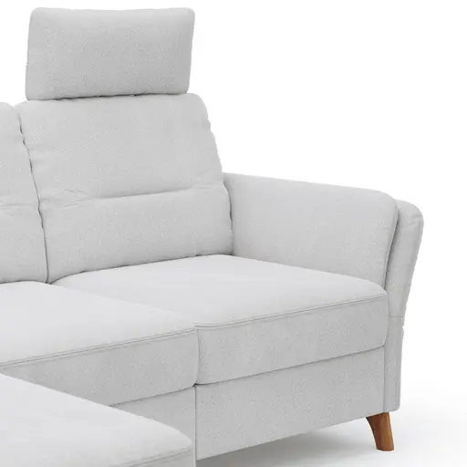 Ecksofa Vayra - Longchair links mit 2,5-Sitzer rechts, inkl. Relaxfunktion (motorisch) und Kopfstütze verstellbar (manuell), Stoff, Offwhite