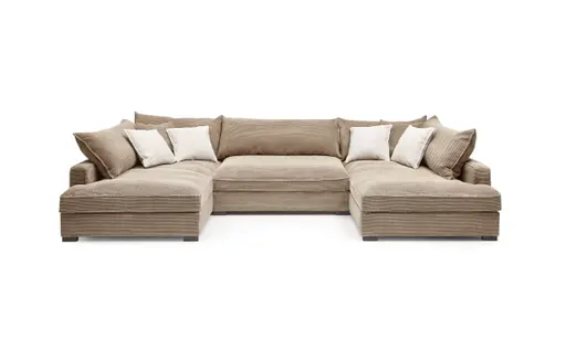 Wohnlandschaft - Longchair links, 2-Sitzer, Ecke rechts, Stoff, Hellbraun