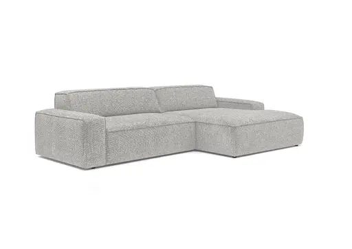 Ecksofa - 2-Sitzer mit Longchair rechts, Sitzvorzug motorisch, Stoff, Silbergrau