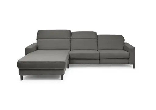 Ecksofa - CALM FLEX 2.0, Longchair links mit 3-Sitzer, Kopfteil verstellbar, Stoff, Dunkelgrau