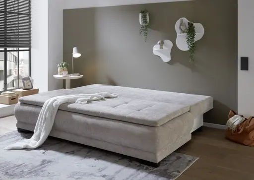 Schlafsofa - 3-Sitzer inkl. Schlaffunktion mit Bettkasten, Stoff, Hellgrau