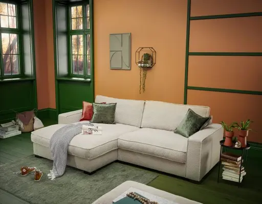 Ecksofa - Ecke links, 2-Sitzer, Stoff, Creme