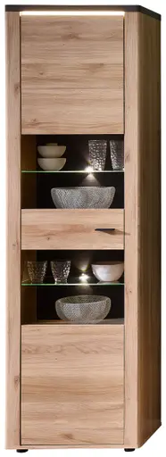 Vitrine - mit Beleuchtung, B ca. 58 cm, Eiche Nachbildung, Eiche dunkel Nachbildung