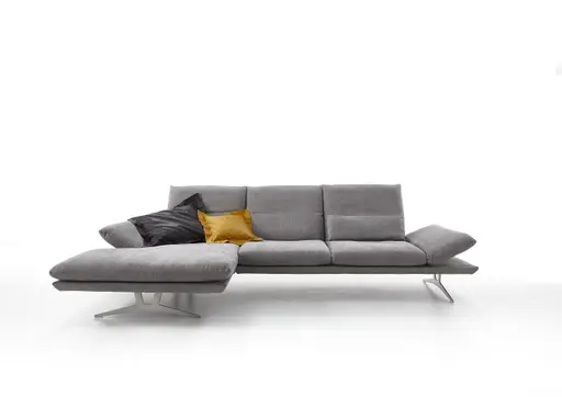 Ecksofa - Longchair links mit 2,5-Sitzer, Rückenlehne/Armlehne/Kopfteil verstellbar, Stoff, Grau