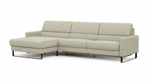 Ecksofa Valera - Longchair mit 3-Sitzer rechts inkl. Rückenlehne verstellbar und Relaxfunktion motorisch, Stoff, Limone
