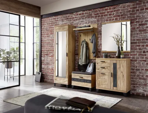 Garderobenpaneel mit Bank - B/H/T 70x108x31 cm, Wildeiche massiv 