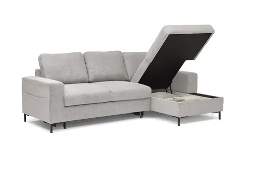 Ecksofa - 2-Sitzer mit Longchair rechts, Stoff, Sibergrau