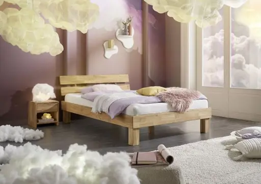 Bettgestell- Liegefläche ca. 140x200 cm, Wildeiche, Massiv, Geölt