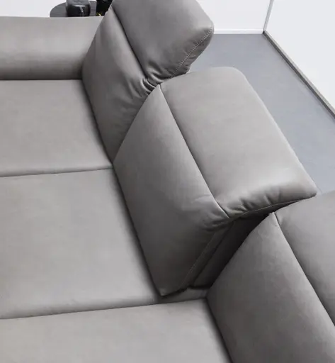 Ecksofa Rockport B - 2,5-Sitzer mit Longchair rechts inkl. Kopfteil/Sitztiefe/Armlehne verstellbar, Leder, Grau