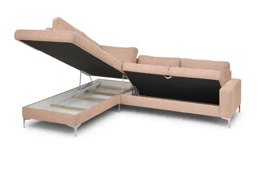 Ecksofa CALM 2.0 - Ecke links mit 2,5-Sitzer, Schlaffunktion mit Bettkasten, Stoff, Pfirsich