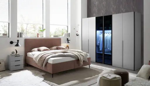 Drehtürenschrank EM Lascala 6-türig - B. ca. 300 cm, seidengrau, Glas