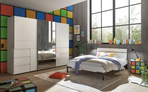 Schwebetürenschrank FJOLLA- B ca. 270 cm, Weiß, Spiegel