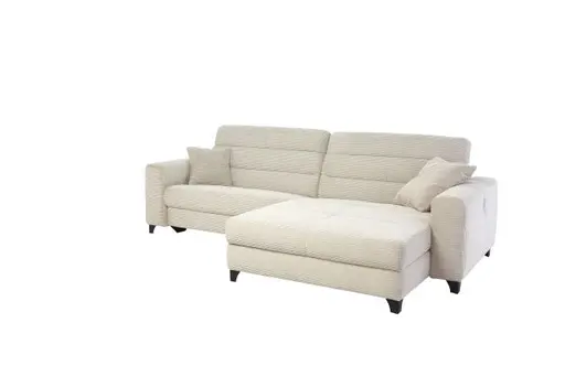 Ecksofa JAROM - 3-Sitzer, Ecke rechts inkl. Relaxfunktion (motorisch) und Kopfteil verstellbar, Stoff, Creme