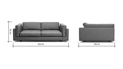 Sofa Aprino 3 - 3,5-Sitzer XXL, Dickleder, Schwarz, Armlehne Kissen