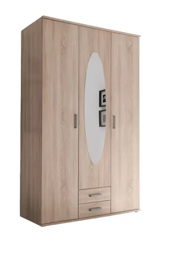 Drehtürenschrank- B ca. 120 cm, Eiche Dekor, Spiegel
