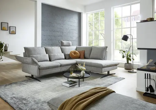 Ecksofa EM Marseille - 2,5-Sitzer mit Ecke rechts,  Rückentiefe verstellbar, Stoff, Grau