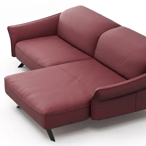 Ecksofa Bormio - 1,5-Sitzer, Longchair rechts, inkl. Kopfteilverstellung, Leder, Weinrot