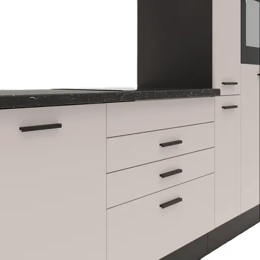 Küchenblock- ohne E-Geräte, B ca. 280 cm, Schwarz, Matt, Kaschmir, Matt