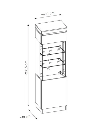 Vitrine - B ca. 60 cm, Alpinweiß, Anthrazit