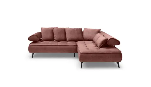 Ecksofa - 2-Sitzer, Ecke rechts inkl. Schlaffunktion, Relaxfunktion, Stoff, Koralle