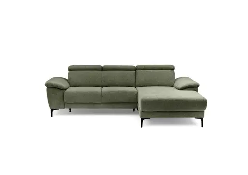 Ecksofa EZRA - 2-Sitzer, Ecke rechts inkl. Kopfteilverstellungen, Stoff, Graugrün
