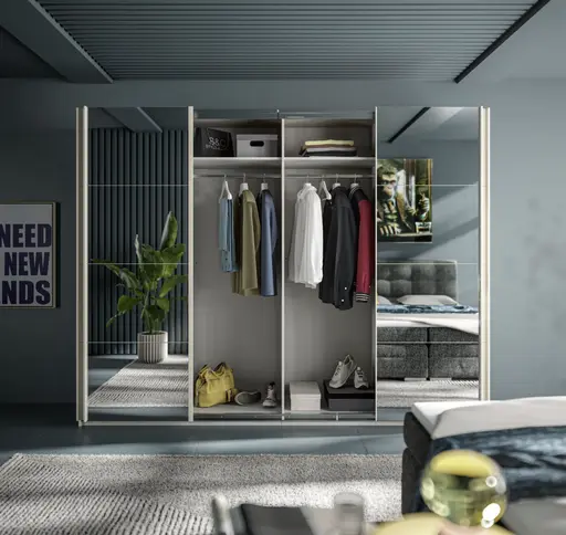 Schwebetürenschrank RIKK- B ca. 271 cm, Champagner, Spiegel