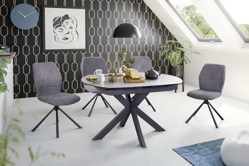 Esstisch MEGGIE - ausziehbar, LB ca. 130x100 cm, Glaskeramik, Grau
