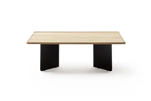 Couchtisch Olai - LHB ca. 120x39x65 cm, Asteiche massiv, Metall, Schwarz
