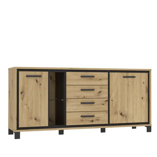 Kommode FARIDA - Eiche Dekor, Schwarz